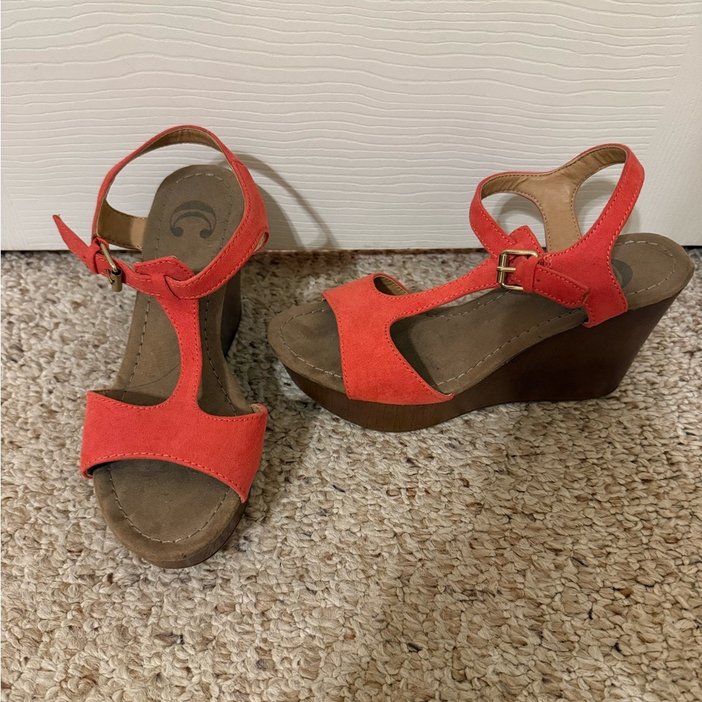 Charming Charlie Coral Wedge Sandals